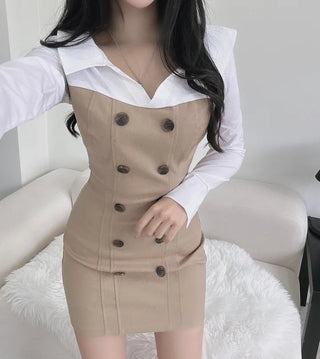 Shirt Layered Trench Dress Double-Button Party Look Stretch