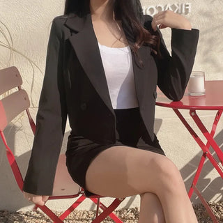 Romance Double-Button Crop Jacket and Tulip Mini Skirt