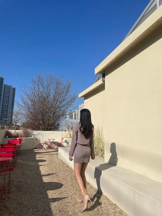 Romance Double-Button Crop Jacket and Tulip Mini Skirt