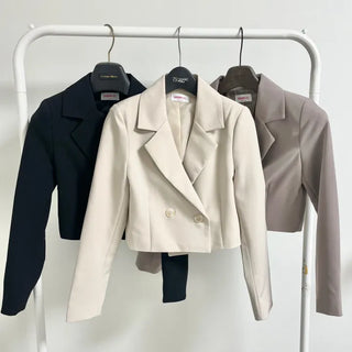 Romance Double-Button Crop Jacket and Tulip Mini Skirt