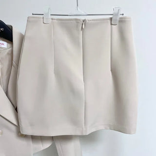 Romance Double-Button Crop Jacket and Tulip Mini Skirt