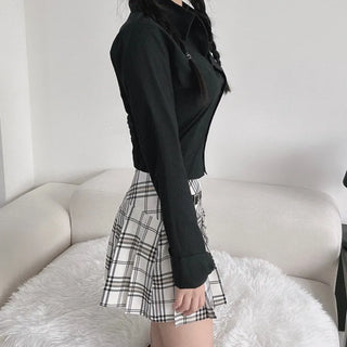Slim Long Sleeve Back Elastic Crop Shirt Y2K