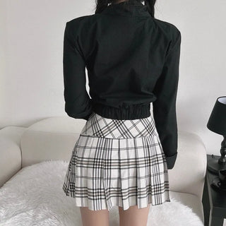 Slim Long Sleeve Back Elastic Crop Shirt Y2K