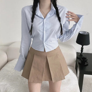 Slim Long Sleeve Back Elastic Crop Shirt Y2K
