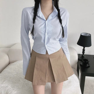 Slim Long Sleeve Back Elastic Crop Shirt Y2K
