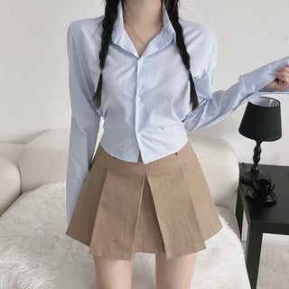 Slim Long Sleeve Back Elastic Crop Shirt Y2K