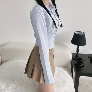 Slim Long Sleeve Back Elastic Crop Shirt Y2K