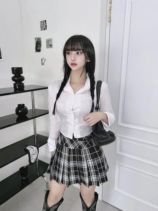 Slim Long Sleeve Back Elastic Crop Shirt Y2K
