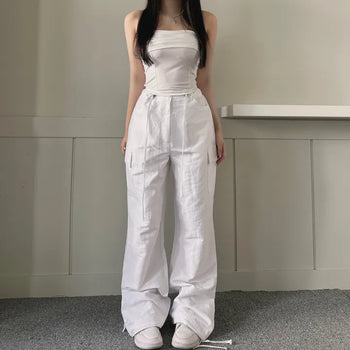 Crinkle String Cargo Pants Pocket Wide Jogger Straight