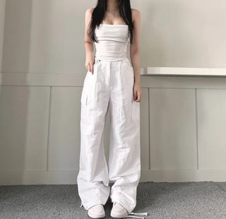 Crinkle String Cargo Pants Pocket Wide Jogger Straight