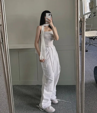 Crinkle String Cargo Pants Pocket Wide Jogger Straight