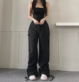 Crinkle String Cargo Pants Pocket Wide Jogger Straight