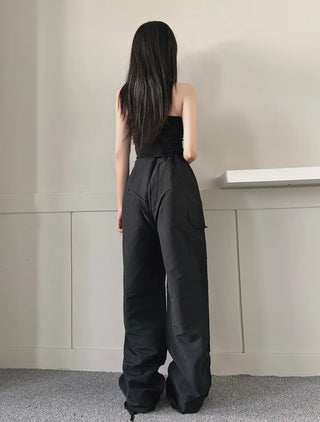 Crinkle String Cargo Pants Pocket Wide Jogger Straight