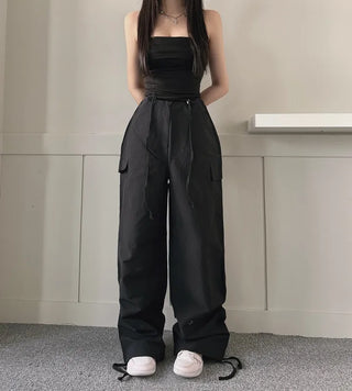 Crinkle String Cargo Pants Pocket Wide Jogger Straight