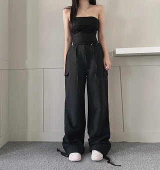 Crinkle String Cargo Pants Pocket Wide Jogger Straight