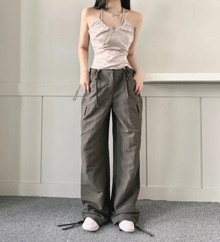 Crinkle String Cargo Pants Pocket Wide Jogger Straight