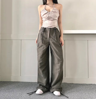 Crinkle String Cargo Pants Pocket Wide Jogger Straight