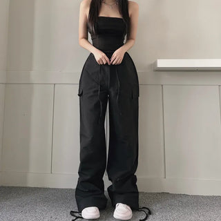 Crinkle String Cargo Pants Pocket Wide Jogger Straight