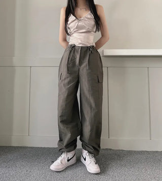 Crinkle String Cargo Pants Pocket Wide Jogger Straight