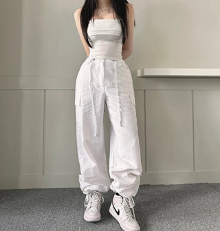 Crinkle String Cargo Pants Pocket Wide Jogger Straight
