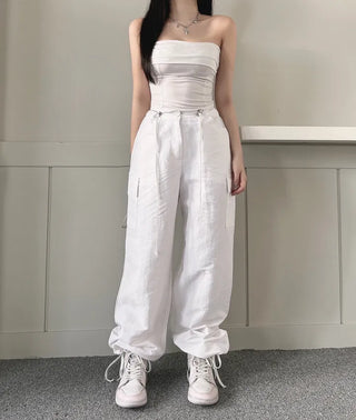 Crinkle String Cargo Pants Pocket Wide Jogger Straight