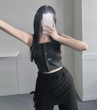 Striped Mannish Tube Top Tank Button Suit Office