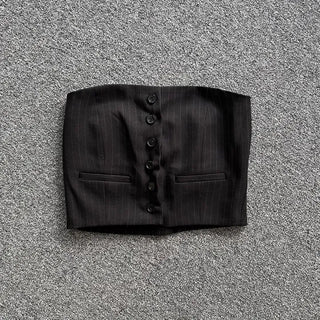 Striped Mannish Tube Top Tank Button Suit Office