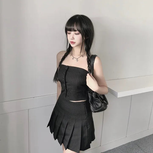 Striped Mannish Tube Top Tank Button Suit Office