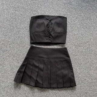 Striped Mannish Tube Top Tank Button Suit Office