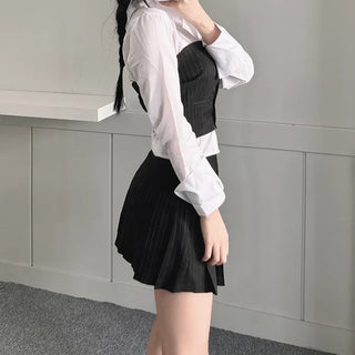 Striped Mannish Tube Top Tank Button Suit Office