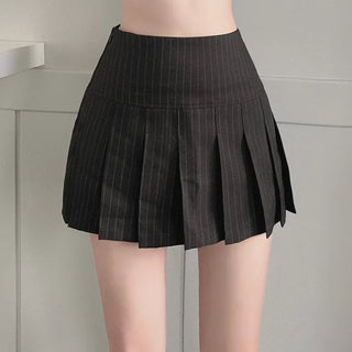 Striped Low-rise Pleated Skirt Mini Preppy Look High