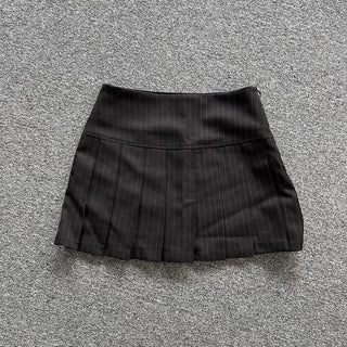 Striped Low-rise Pleated Skirt Mini Preppy Look High