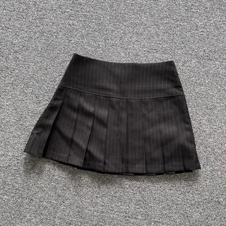Striped Low-rise Pleated Skirt Mini Preppy Look High