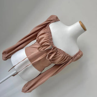 Off-shoulder Puff Ribbon Crop Blouse Smock Back Elastic