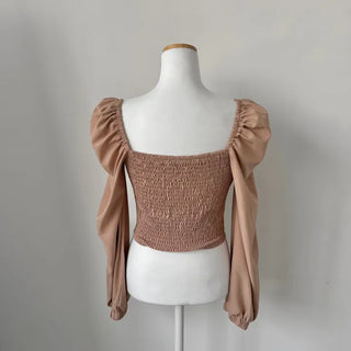 Off-shoulder Puff Ribbon Crop Blouse Smock Back Elastic