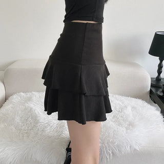 Strap Ribbon Collar Cardigan Tiered Pleated Skirt Two-Piece