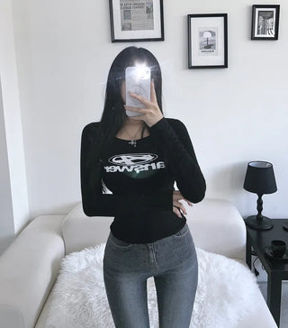 A Lettering Point Long Sleeve U-Neck Tee T-Shirt