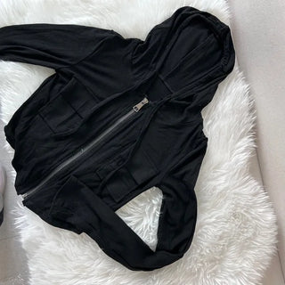 Y2K Pocket Ribbed Zip-Up Hoodie Rolled Tee Crop