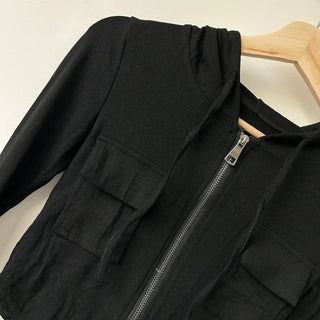 Y2K Pocket Ribbed Zip-Up Hoodie Rolled Tee Crop