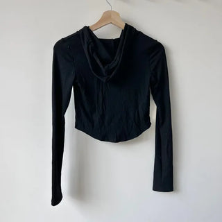 Y2K Pocket Ribbed Zip-Up Hoodie Rolled Tee Crop