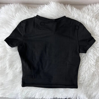 Black Printed Crop Top Short Sleeve Summer Training