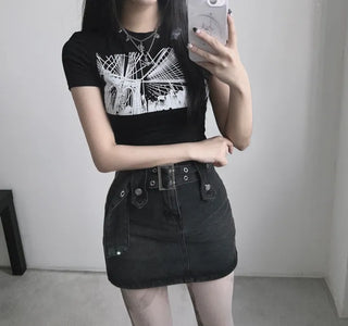 Black Printed Crop Top Short Sleeve Summer Training