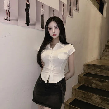 Short Sleeve Polo Shirt Cap Slim Spandex Tee