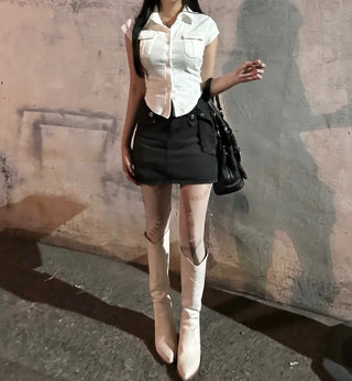 Short Sleeve Polo Shirt Cap Slim Spandex Tee