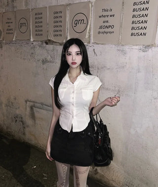 Short Sleeve Polo Shirt Cap Slim Spandex Tee
