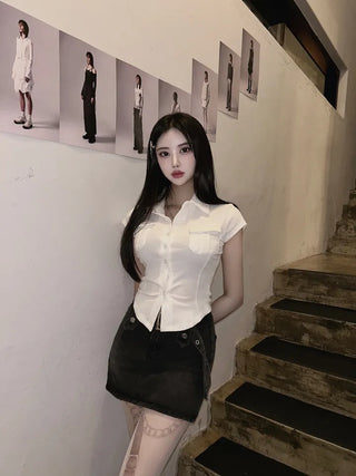 Short Sleeve Polo Shirt Cap Slim Spandex Tee