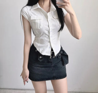 Short Sleeve Polo Shirt Cap Slim Spandex Tee