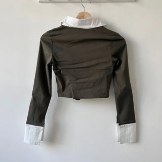 Crop long sleeve shirt shirred hook tee color