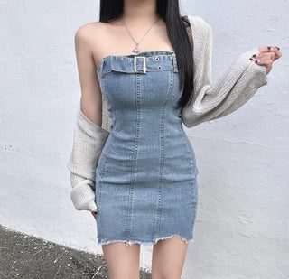 Rock Belt Vintage Denim Tube Top Dress Tanktip