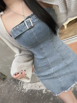 Rock Belt Vintage Denim Tube Top Dress Tanktip